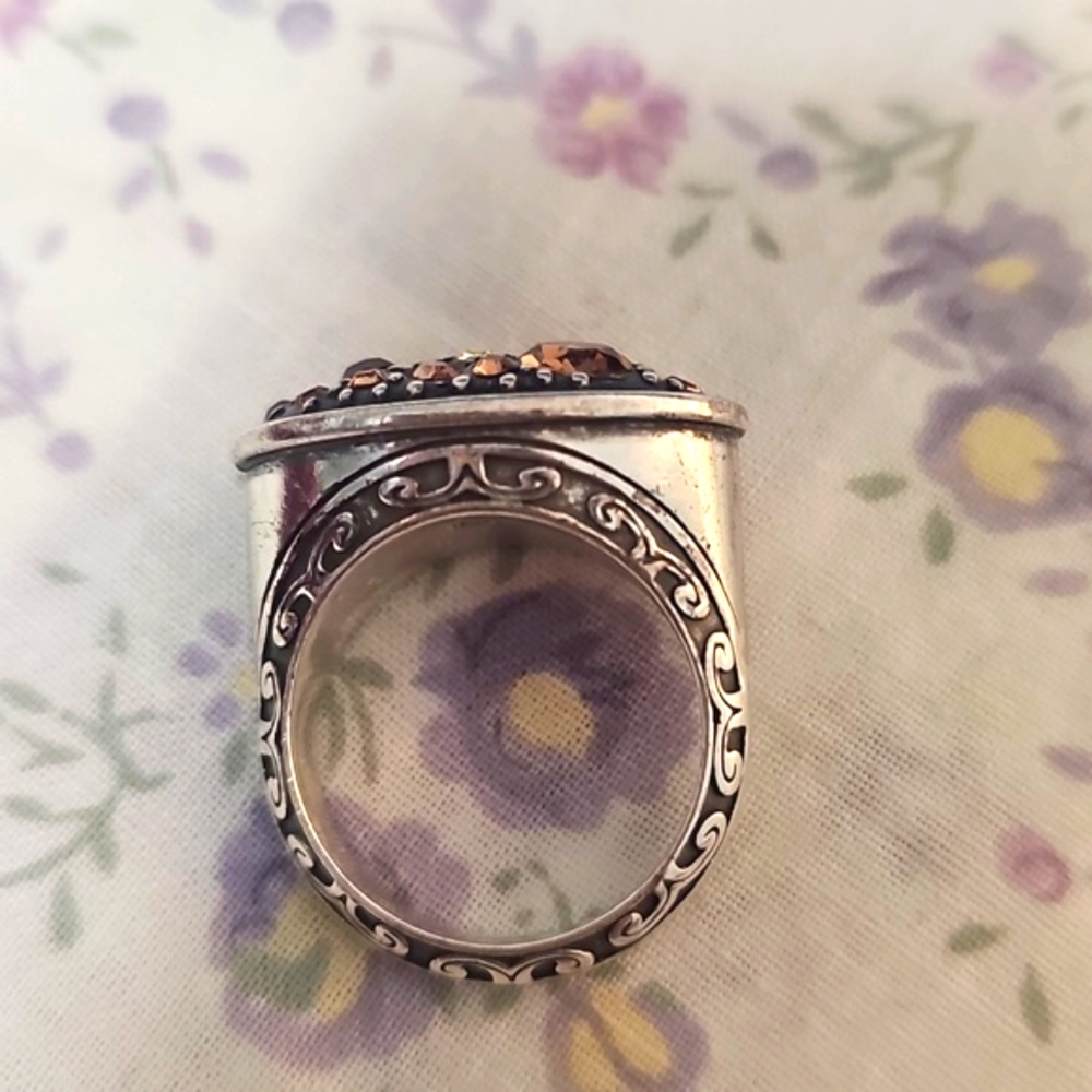 Elegant Brighton Silver With Amber Stones Ring. Size 8 - Picture 3 of 6